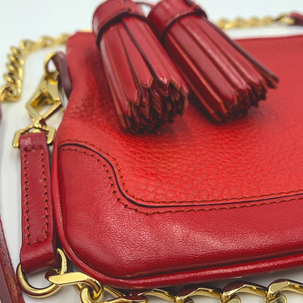 Auth Burberry Peyton Crossbody Clutch with Tassel in Rich Cranberry Red. $485 - Picture 13 of 13
